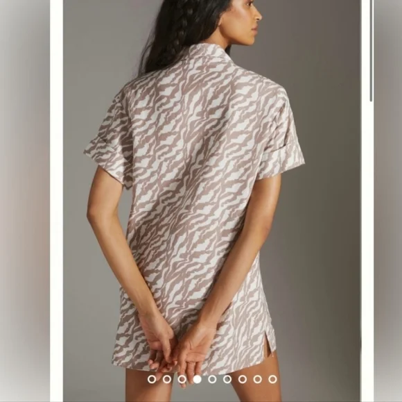 Anthropologie Amadi Zebra Stripe Safari Mini Shirt Dress Brown/White Med - Picture 5 of 16